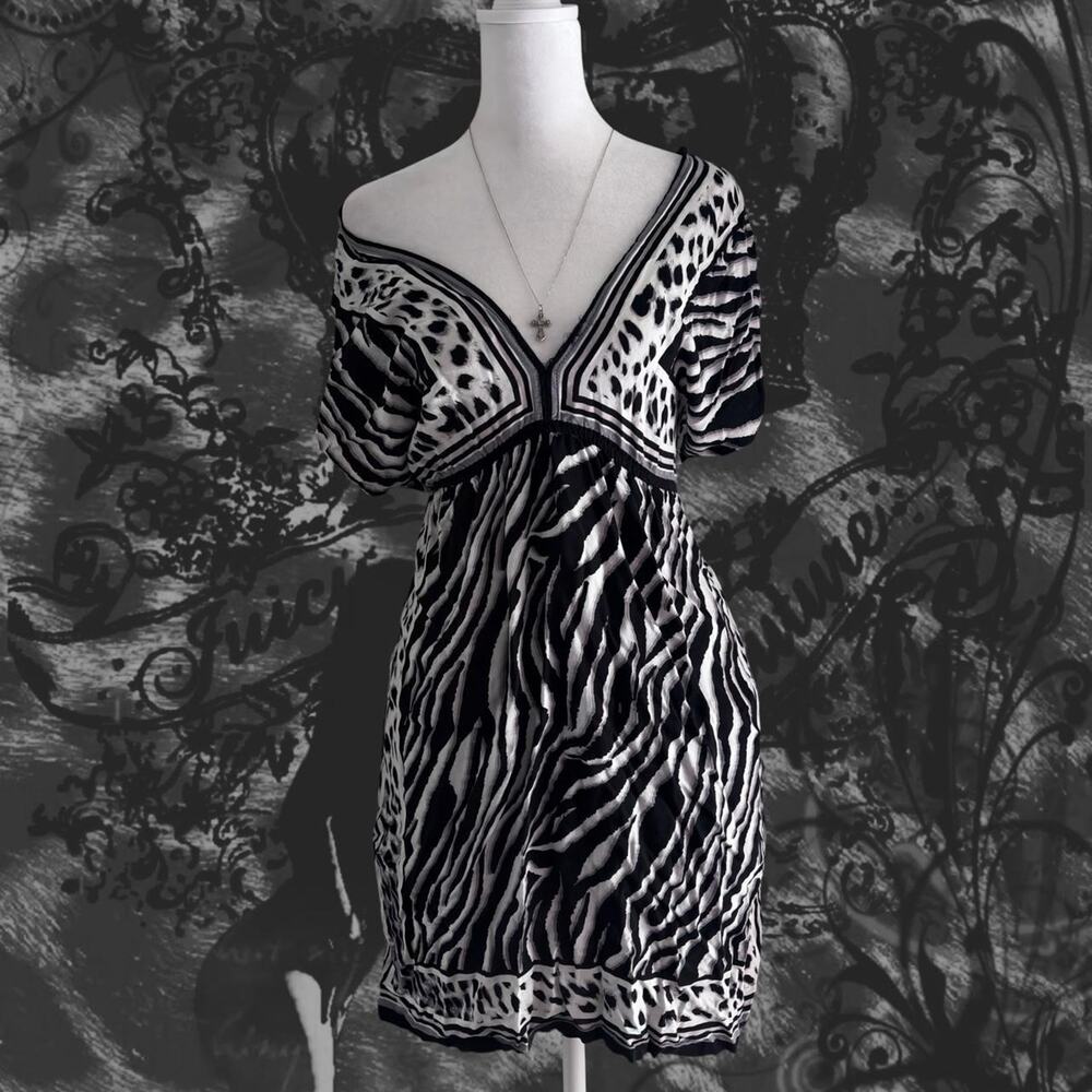 zebra and leopard black white grey and cream sleeveless deep v neck glam blouse